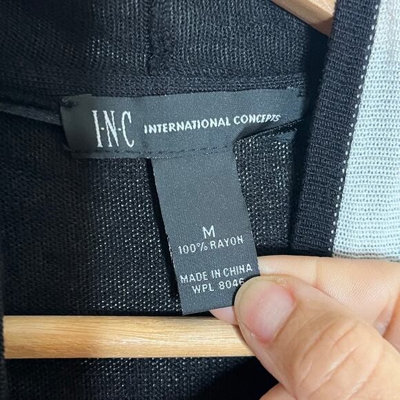 INC Women's Black White Colorblock Draped Open Front Cardigan Size M NWT - Picture 3 of 7